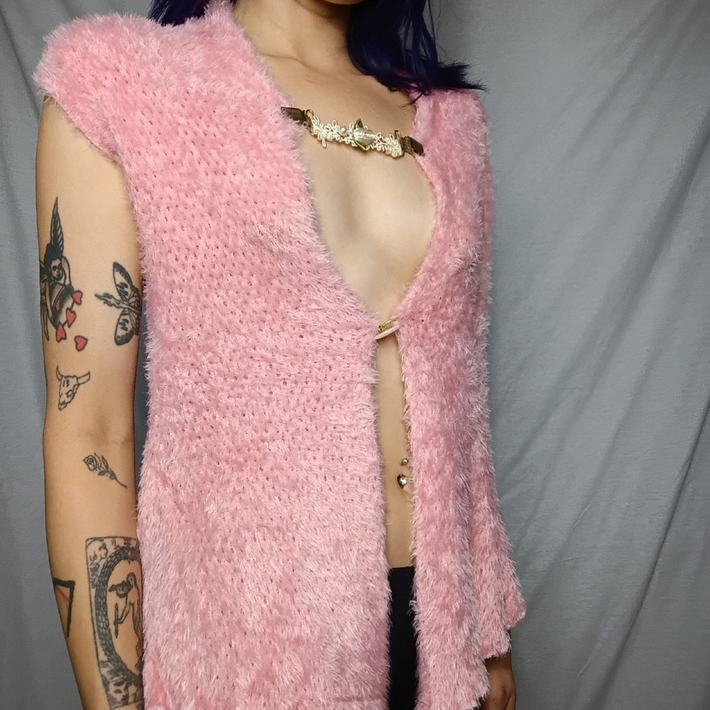 Pink Fuzzy Open-Front Vest